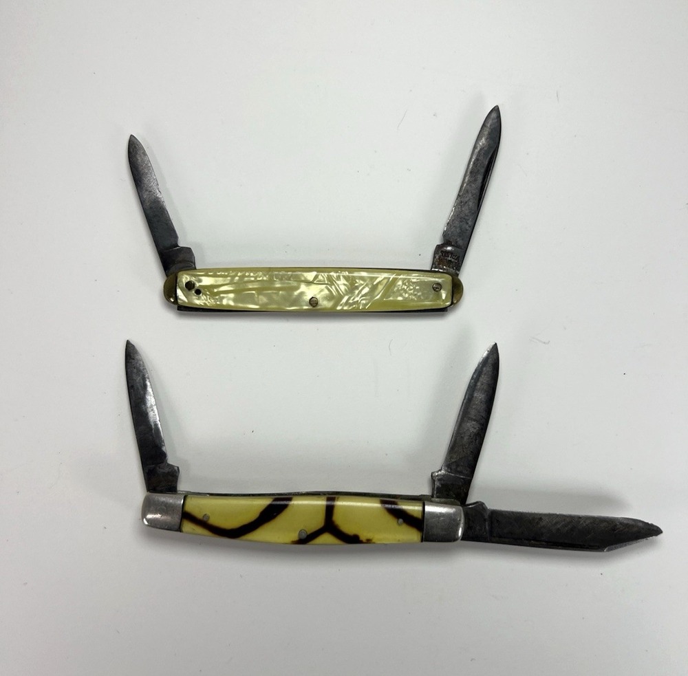 2 Vintage Pocket Knifes One is Utica Cutlery Co. the other High Carbon Steel 4in
